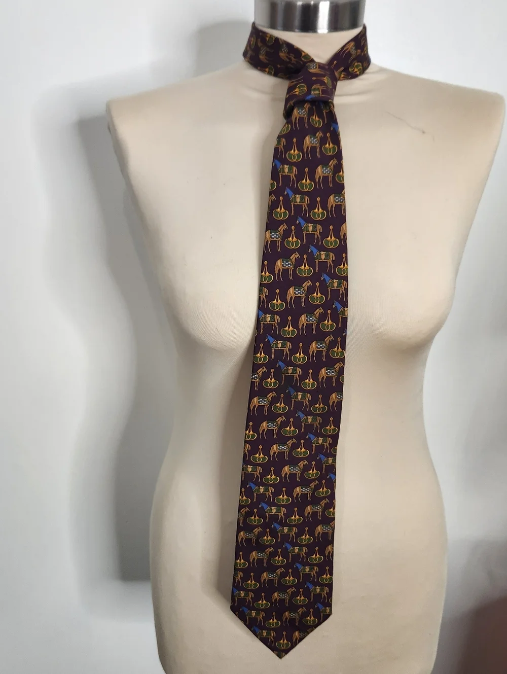 Brooks Brothers Makers Tie Silk Made in USA Equestrian Horse Wine Burgundy